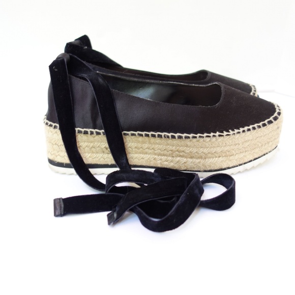 Black Satin Jute Espadrilles Platform Sandals  sz7 - Picture 1 of 10